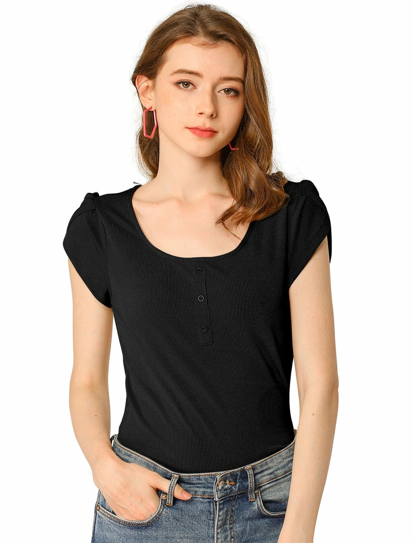 Allegra K Women's Scoop Neck Short Tulip Sleeves Ribbed Blouse Top 10 Allegra K Women's Scoop Neck Short Tulip Sleeves Ribbed Blouse Top