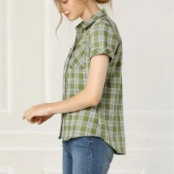 Allegra K Casual Boyfriend Plaid Button Down Shirt Women