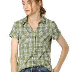 Allegra K Casual Boyfriend Plaid Button Down Shirt Women