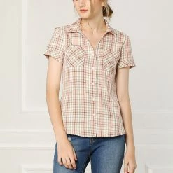 Allegra K Casual Boyfriend Plaid Button Down Shirt Women