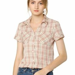Allegra K Casual Boyfriend Plaid Button Down Shirt Women