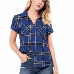 Allegra K Casual Boyfriend Plaid Button Down Shirt Women