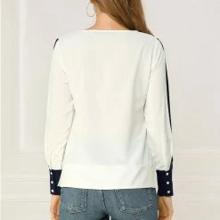 Allegra K Women's Chiffon Work Office V Neck Contrast Piping Loose Faux Wrap Top Blouse 14 Allegra K Women's Chiffon Work Office V Neck Contrast Piping Loose Faux Wrap Top Blouse