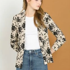 Allegra K Women's Floral Long Sleeve Casual Metallic Open Front Cardigan 12 Allegra K Women's Floral Long Sleeve Casual Metallic Open Front Cardigan