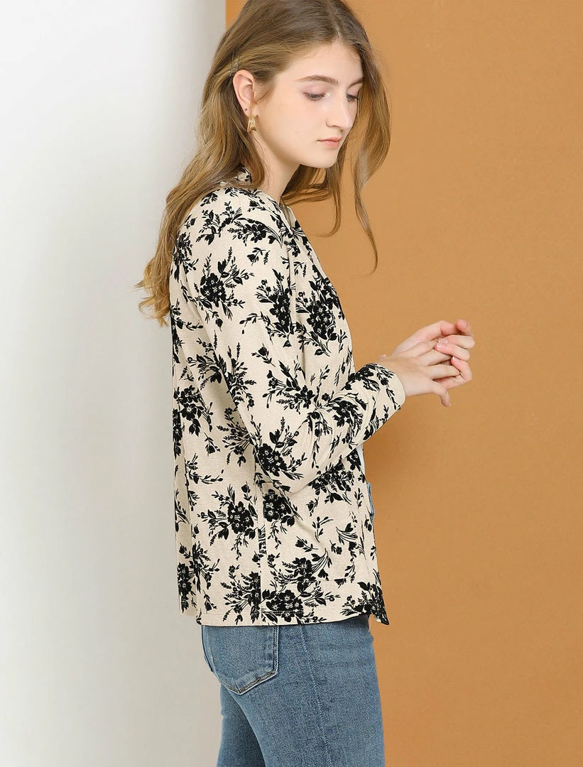 Allegra K Women's Floral Long Sleeve Casual Metallic Open Front Cardigan 7 Allegra K Women's Floral Long Sleeve Casual Metallic Open Front Cardigan