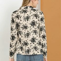 Allegra K Women's Floral Long Sleeve Casual Metallic Open Front Cardigan 14 Allegra K Women's Floral Long Sleeve Casual Metallic Open Front Cardigan