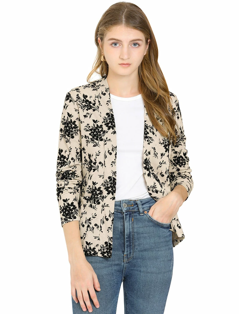 Allegra K Women's Floral Long Sleeve Casual Metallic Open Front Cardigan 4 Allegra K Women's Floral Long Sleeve Casual Metallic Open Front Cardigan