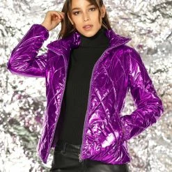 Allegra K Women's Holographic Shiny Zipper Quilting Metallic Down Puffer Jacket 29 Allegra K Women's Holographic Shiny Zipper Quilting Metallic Down Puffer Jacket