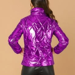 Allegra K Women's Holographic Shiny Zipper Quilting Metallic Down Puffer Jacket 32 Allegra K Women's Holographic Shiny Zipper Quilting Metallic Down Puffer Jacket