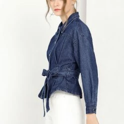 Allegra K Women's Long Sleeve Turn Down Collar Drop Shoulder Tie Waist Belted Button Up Denim Jacket 13 Allegra K Women's Long Sleeve Turn Down Collar Drop Shoulder Tie Waist Belted Button Up Denim Jacket
