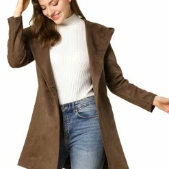 Allegra K Women's Winter Lapel Hooded Wrap Belted Long Coat With Pockets