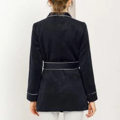 Allegra K Women's Pea Wool Shawl Collar Tie Belt Wrap Winter Coat