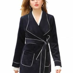 Allegra K Women's Pea Wool Shawl Collar Tie Belt Wrap Winter Coat