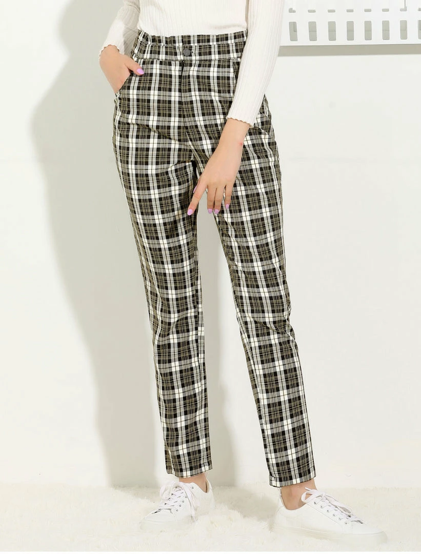 Allegra K Women's Plaid Ankle Pants Tartan Check Elastic High Waist Work Office Trousers 10 Allegra K Women's Plaid Ankle Pants Tartan Check Elastic High Waist Work Office Trousers