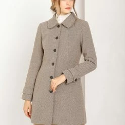 Allegra K Women's Peter Pan Collar Single Breasted Overcoat Winter Long Coat 43 Allegra K Women's Peter Pan Collar Single Breasted Overcoat Winter Long Coat