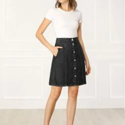 Allegra K Women's Denim Skirts Short Button Down Jeans Skirt 18 Allegra K Women's Denim Skirts Short Button Down Jeans Skirt