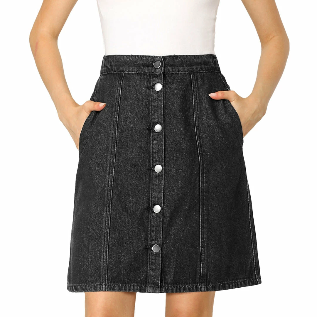 Allegra K Women's Denim Skirts Short Button Down Jeans Skirt 3 Allegra K Women's Denim Skirts Short Button Down Jeans Skirt