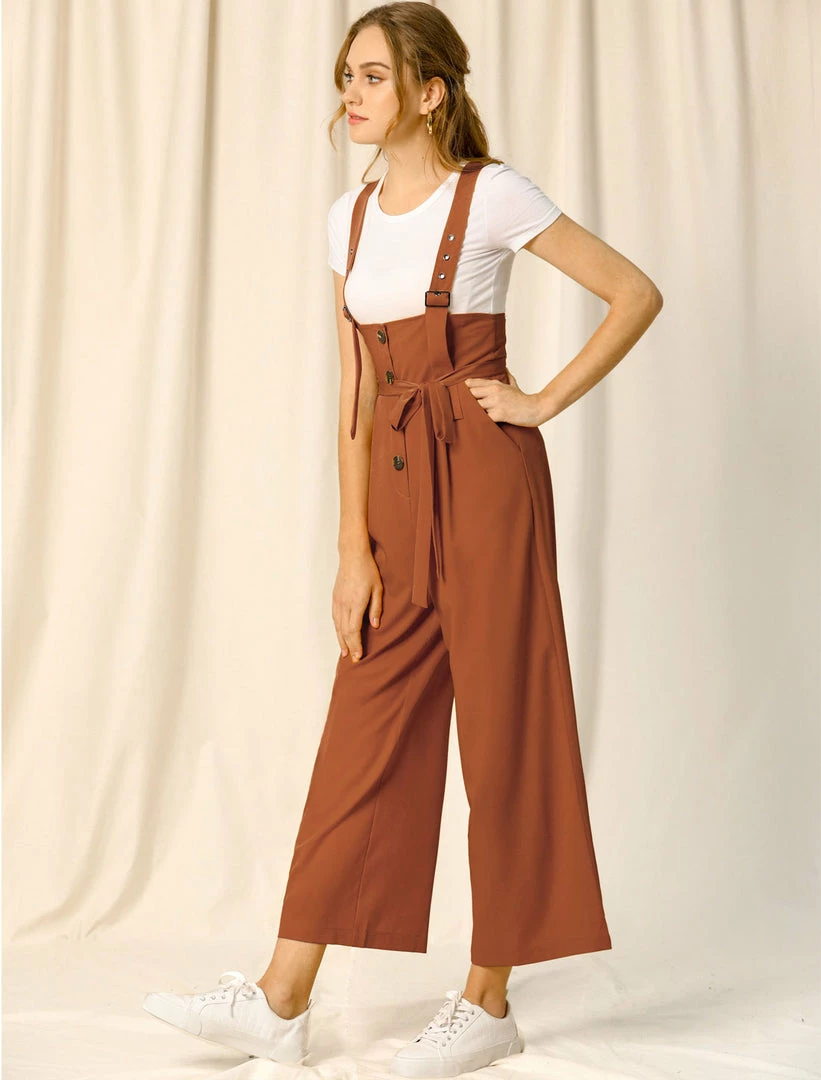 Allegra K Women's High Waist Wide Leg Belted Button Long Overall Jumpsuit 11 Allegra K Women's High Waist Wide Leg Belted Button Long Overall Jumpsuit