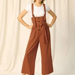 Allegra K Women's High Waist Wide Leg Belted Button Long Overall Jumpsuit 42 Allegra K Women's High Waist Wide Leg Belted Button Long Overall Jumpsuit