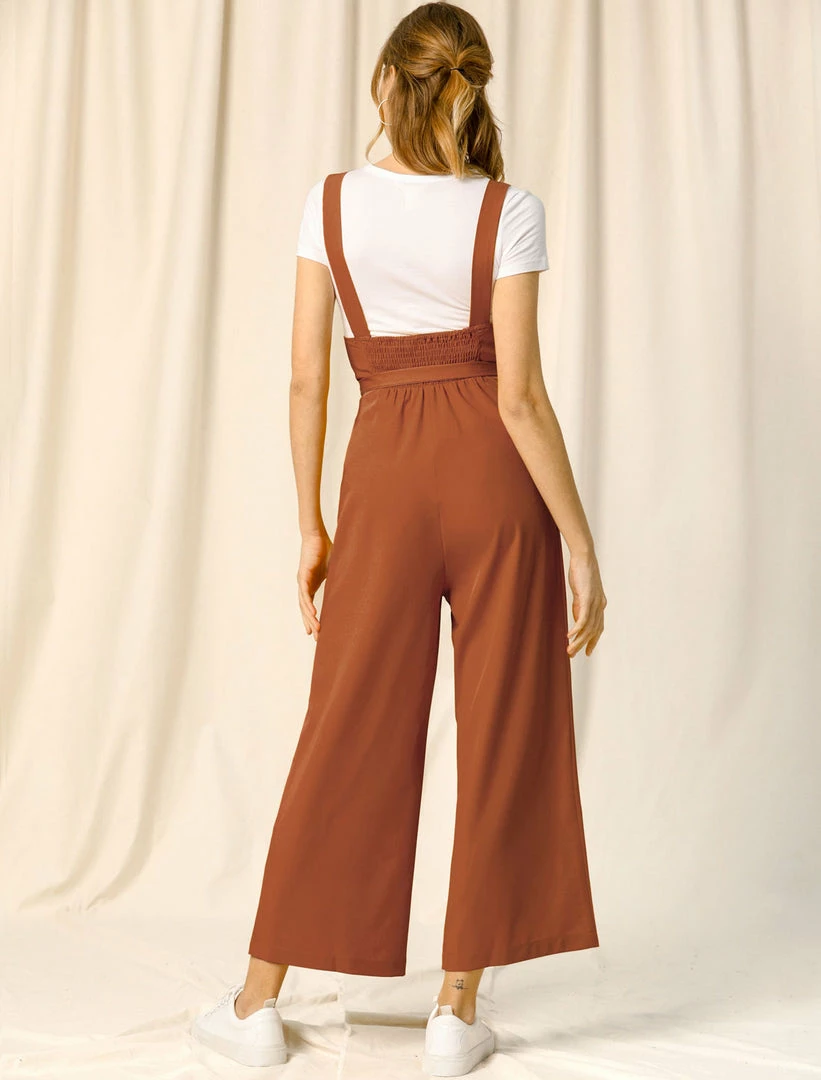 Allegra K Women's High Waist Wide Leg Belted Button Long Overall Jumpsuit 13 Allegra K Women's High Waist Wide Leg Belted Button Long Overall Jumpsuit