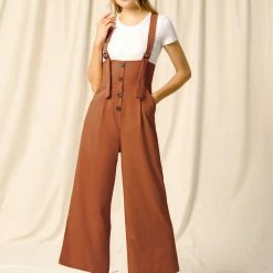 Allegra K Women's High Waist Wide Leg Belted Button Long Overall Jumpsuit 44 Allegra K Women's High Waist Wide Leg Belted Button Long Overall Jumpsuit