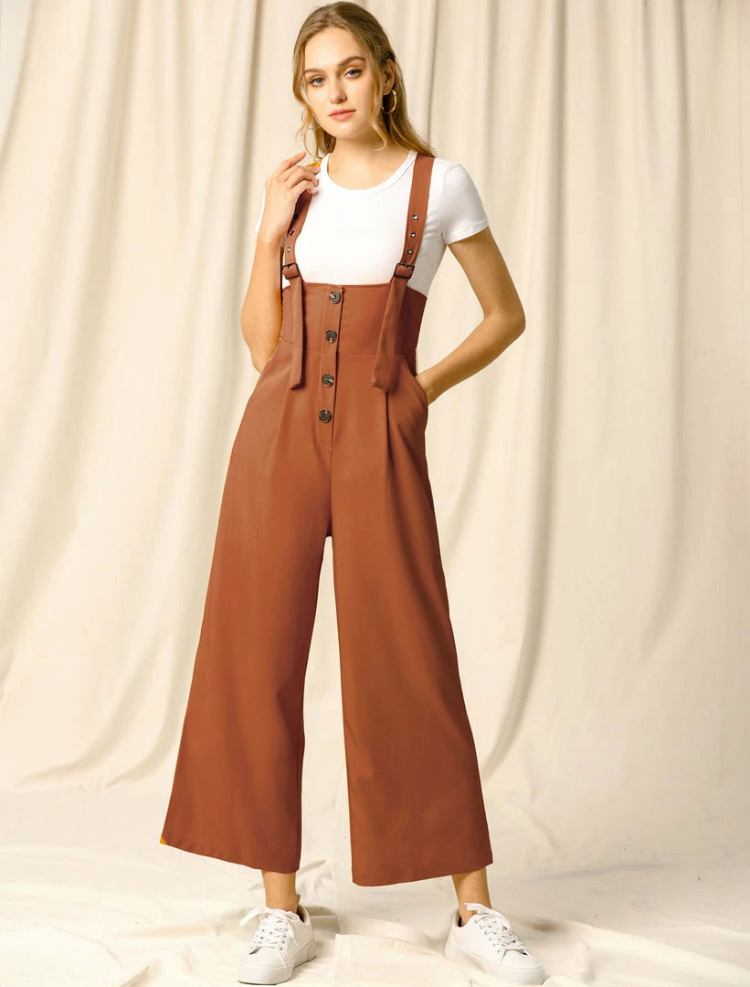 Allegra K Women's High Waist Wide Leg Belted Button Long Overall Jumpsuit 14 Allegra K Women's High Waist Wide Leg Belted Button Long Overall Jumpsuit