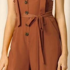Allegra K Women's High Waist Wide Leg Belted Button Long Overall Jumpsuit 45 Allegra K Women's High Waist Wide Leg Belted Button Long Overall Jumpsuit