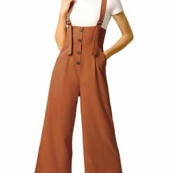 Allegra K Women's High Waist Wide Leg Belted Button Long Overall Jumpsuit 40 Allegra K Women's High Waist Wide Leg Belted Button Long Overall Jumpsuit