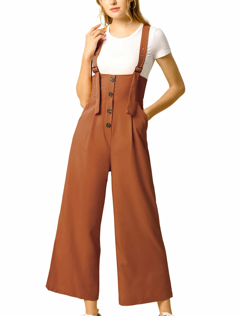 Allegra K Women's High Waist Wide Leg Belted Button Long Overall Jumpsuit 10 Allegra K Women's High Waist Wide Leg Belted Button Long Overall Jumpsuit
