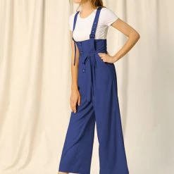Allegra K Women's High Waist Wide Leg Belted Button Long Overall Jumpsuit 35 Allegra K Women's High Waist Wide Leg Belted Button Long Overall Jumpsuit