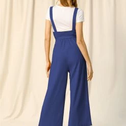 Allegra K Women's High Waist Wide Leg Belted Button Long Overall Jumpsuit 37 Allegra K Women's High Waist Wide Leg Belted Button Long Overall Jumpsuit