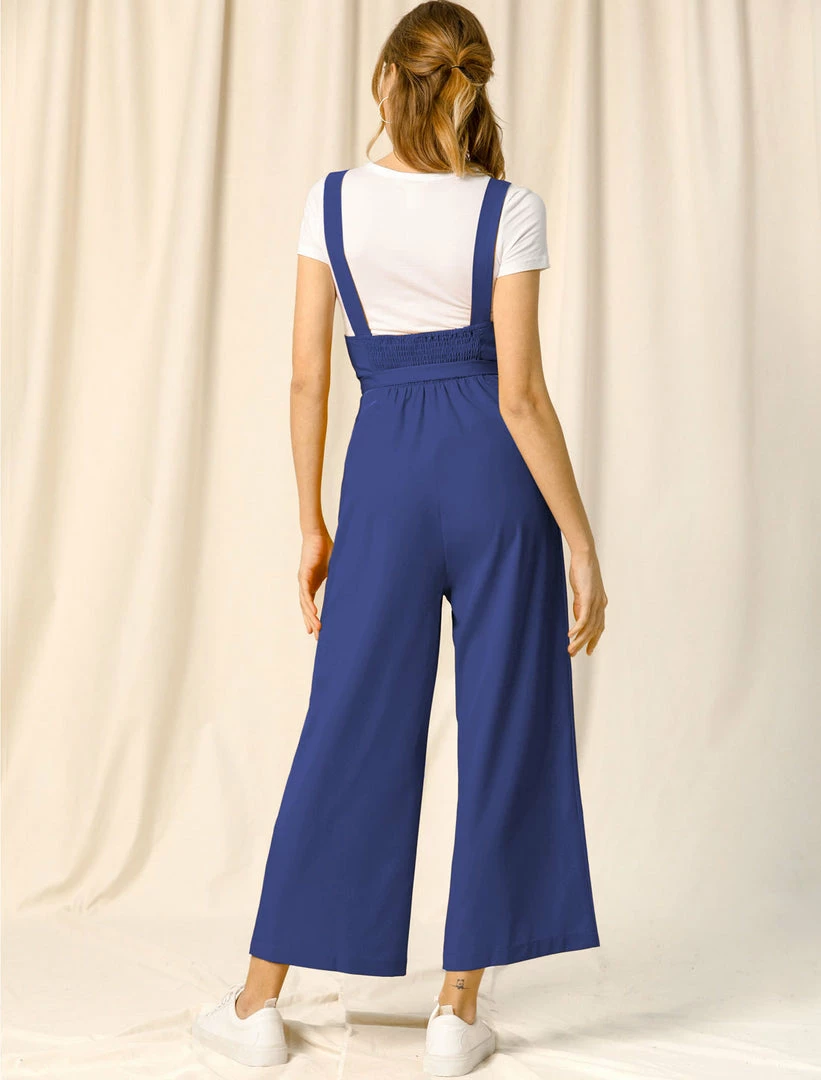 Allegra K Women's High Waist Wide Leg Belted Button Long Overall Jumpsuit 7 Allegra K Women's High Waist Wide Leg Belted Button Long Overall Jumpsuit