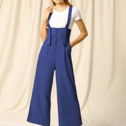 Allegra K Women's High Waist Wide Leg Belted Button Long Overall Jumpsuit 38 Allegra K Women's High Waist Wide Leg Belted Button Long Overall Jumpsuit