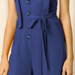 Allegra K Women's High Waist Wide Leg Belted Button Long Overall Jumpsuit 39 Allegra K Women's High Waist Wide Leg Belted Button Long Overall Jumpsuit