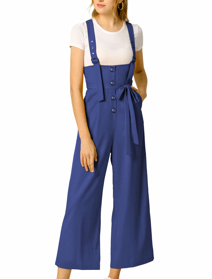 Allegra K Women's High Waist Wide Leg Belted Button Long Overall Jumpsuit 4 Allegra K Women's High Waist Wide Leg Belted Button Long Overall Jumpsuit