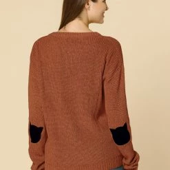 Women Allegra K Drop Shoulder Elbow Cat Patch Loose Sweater