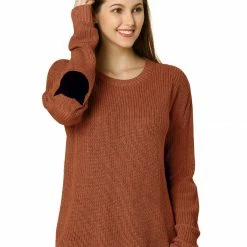 Women Allegra K Drop Shoulder Elbow Cat Patch Loose Sweater