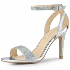 Allegra K Women's Glitter Ankle Strap Stiletto High Heel Sandals