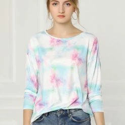 Allegra K Women's Spring Colorful Long Sleeve Colorblock Print Tops Tie-Dye T-Shirts 23 Allegra K Women's Spring Colorful Long Sleeve Colorblock Print Tops Tie-Dye T-Shirts
