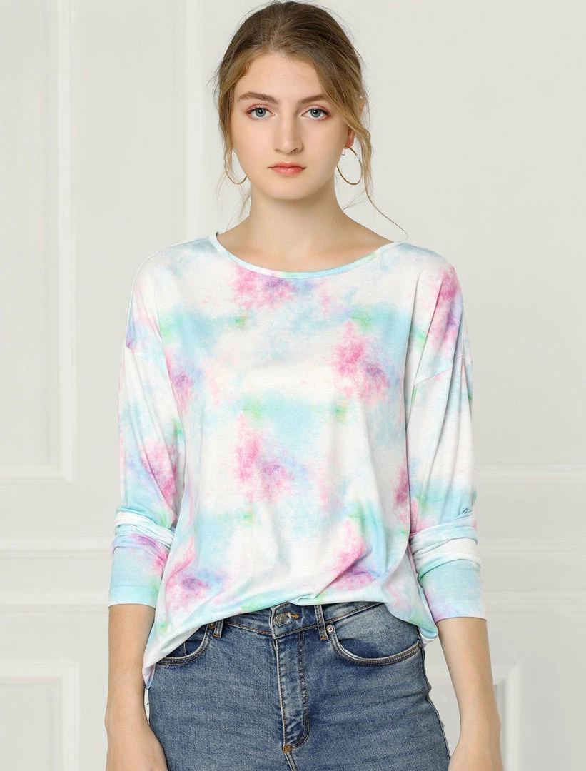 Allegra K Women's Spring Colorful Long Sleeve Colorblock Print Tops Tie-Dye T-Shirts 11 Allegra K Women's Spring Colorful Long Sleeve Colorblock Print Tops Tie-Dye T-Shirts