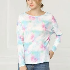 Allegra K Women's Spring Colorful Long Sleeve Colorblock Print Tops Tie-Dye T-Shirts 24 Allegra K Women's Spring Colorful Long Sleeve Colorblock Print Tops Tie-Dye T-Shirts
