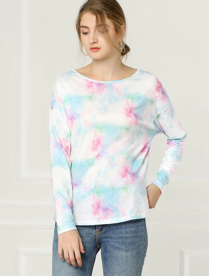 Allegra K Women's Spring Colorful Long Sleeve Colorblock Print Tops Tie-Dye T-Shirts 12 Allegra K Women's Spring Colorful Long Sleeve Colorblock Print Tops Tie-Dye T-Shirts