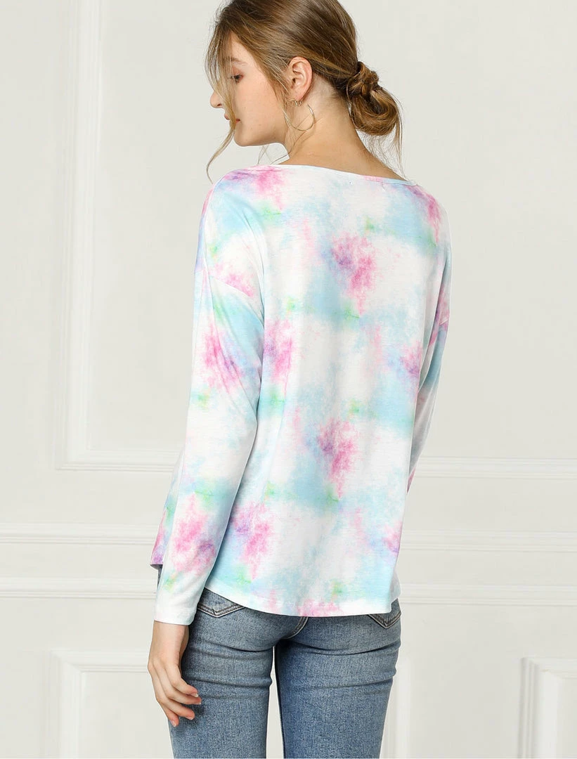 Allegra K Women's Spring Colorful Long Sleeve Colorblock Print Tops Tie-Dye T-Shirts 14 Allegra K Women's Spring Colorful Long Sleeve Colorblock Print Tops Tie-Dye T-Shirts