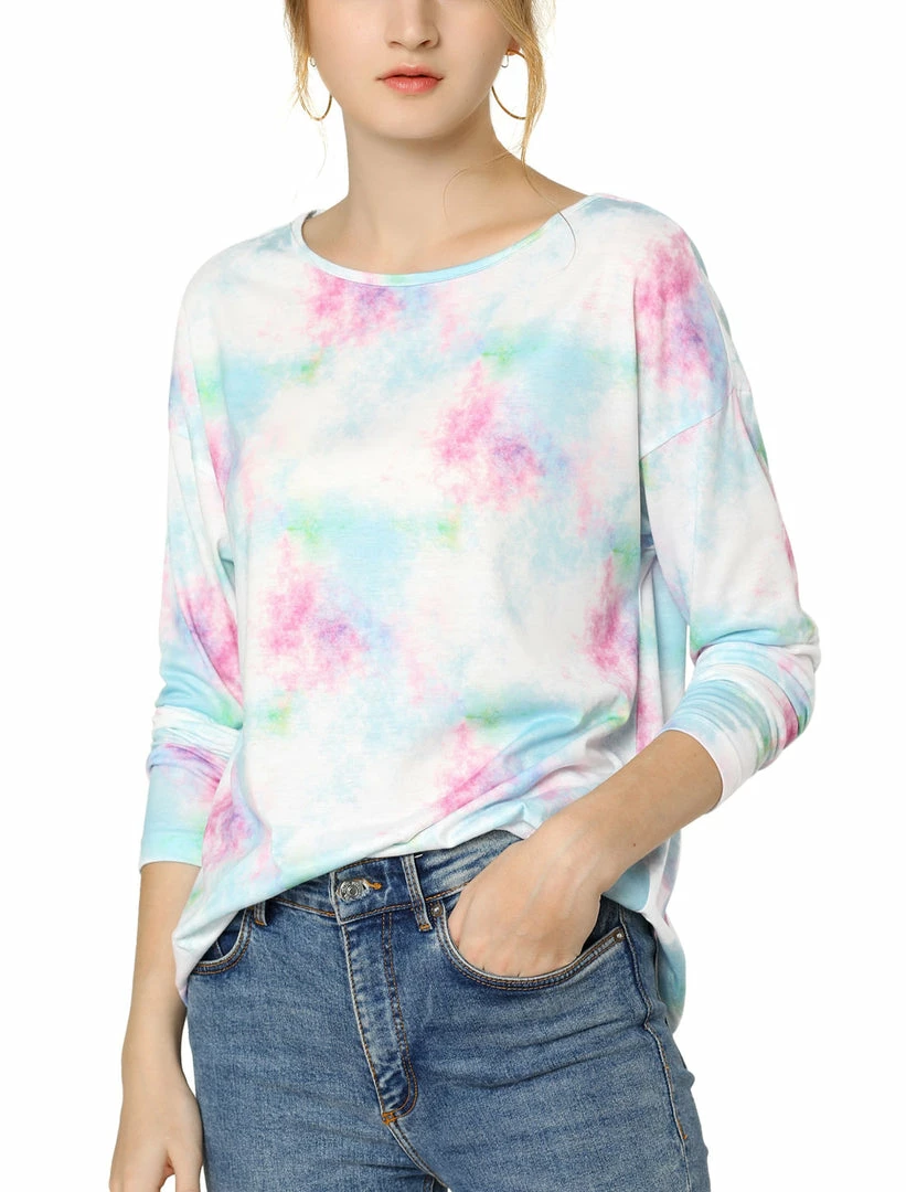 Allegra K Women's Spring Colorful Long Sleeve Colorblock Print Tops Tie-Dye T-Shirts 10 Allegra K Women's Spring Colorful Long Sleeve Colorblock Print Tops Tie-Dye T-Shirts