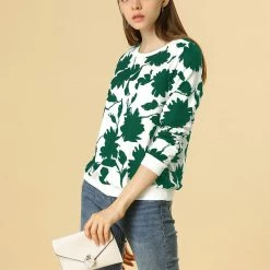 Allegra K Women Floral Casual Sweatshirt Crew Neck Long Sleeve Print Top