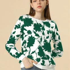 Allegra K Women Floral Casual Sweatshirt Crew Neck Long Sleeve Print Top