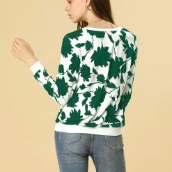 Allegra K Women Floral Casual Sweatshirt Crew Neck Long Sleeve Print Top