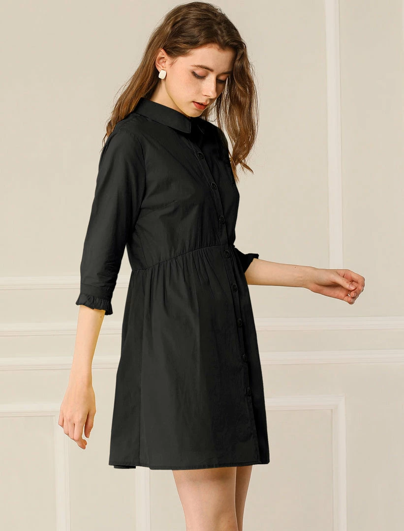 Allegra K Women's 3/4 Sleeve Button Front Flare Mini Shirt Dress 30 Allegra K Women's 3/4 Sleeve Button Front Flare Mini Shirt Dress