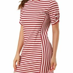 Allegra K Women's Short Sleeve Contrast Color Crew Neck Mini Striped T-Shirt Dress