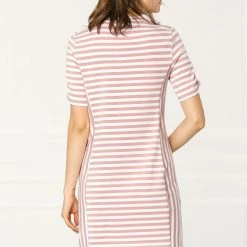Allegra K Women's Short Sleeve Contrast Color Crew Neck Mini Striped T-Shirt Dress